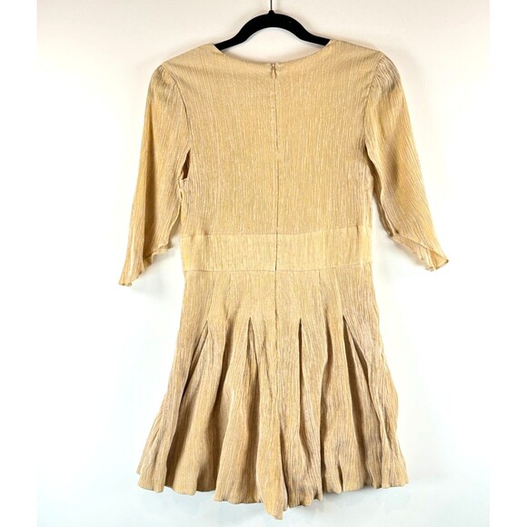 House Of Harlow Revolve Womens Romper Gold Talia Plunge Pleated Playsuit Small - Picture 3 of 8